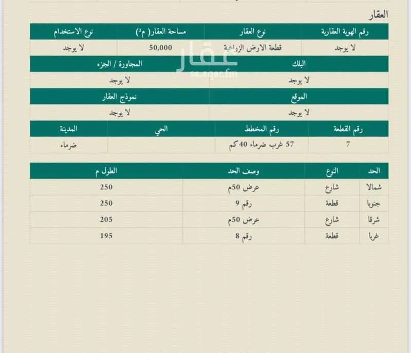 أرض للبيع في شارع مخطط ٧, حي الفيحاء, مدينة ضرما - الفيحاء, منطقة الرياض 1 صورة