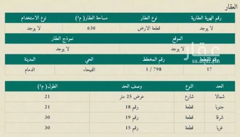 أرض للبيع في شارع الاردن ، حي الفيحاء ، الدمام ، الدمام 1 صورة