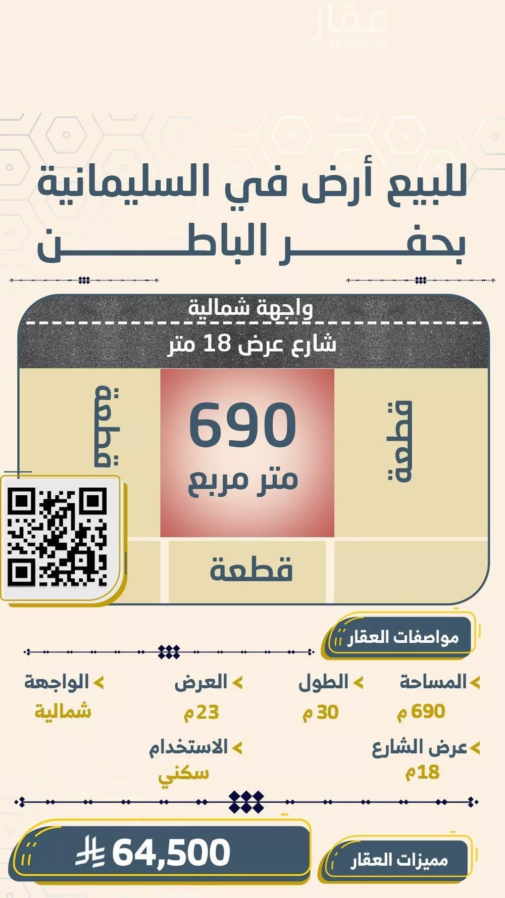 أرض للبيع في شارع السليمانية 326, حي السليمانية, مدينة حفر الباطن, المنطقة الشرقية 1 صورة