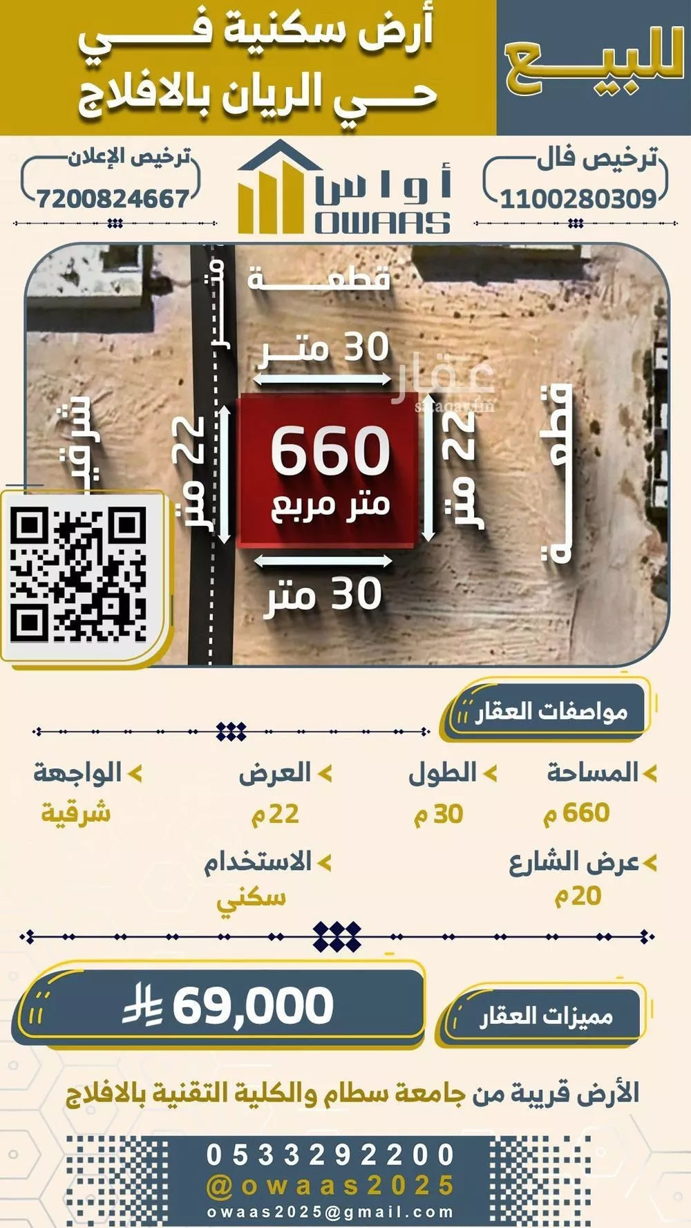 أرض للبيع في حي الأندلس, مدينة الأفلاج, منطقة الرياض 1 صورة