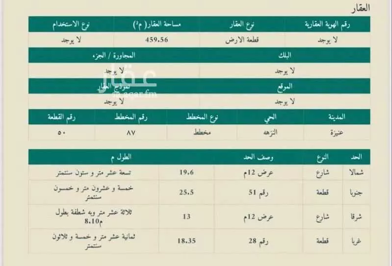 أرض للبيع في شارع احمد الدارمي, حي الفاخرية, مدينة عنيزه, منطقة القصيم 1 صورة