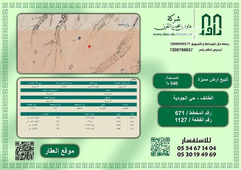 أرض للبيع في شارع بدون, حي الجودية, مدينة الطائف, منطقة مكة المكرمة 1 صورة