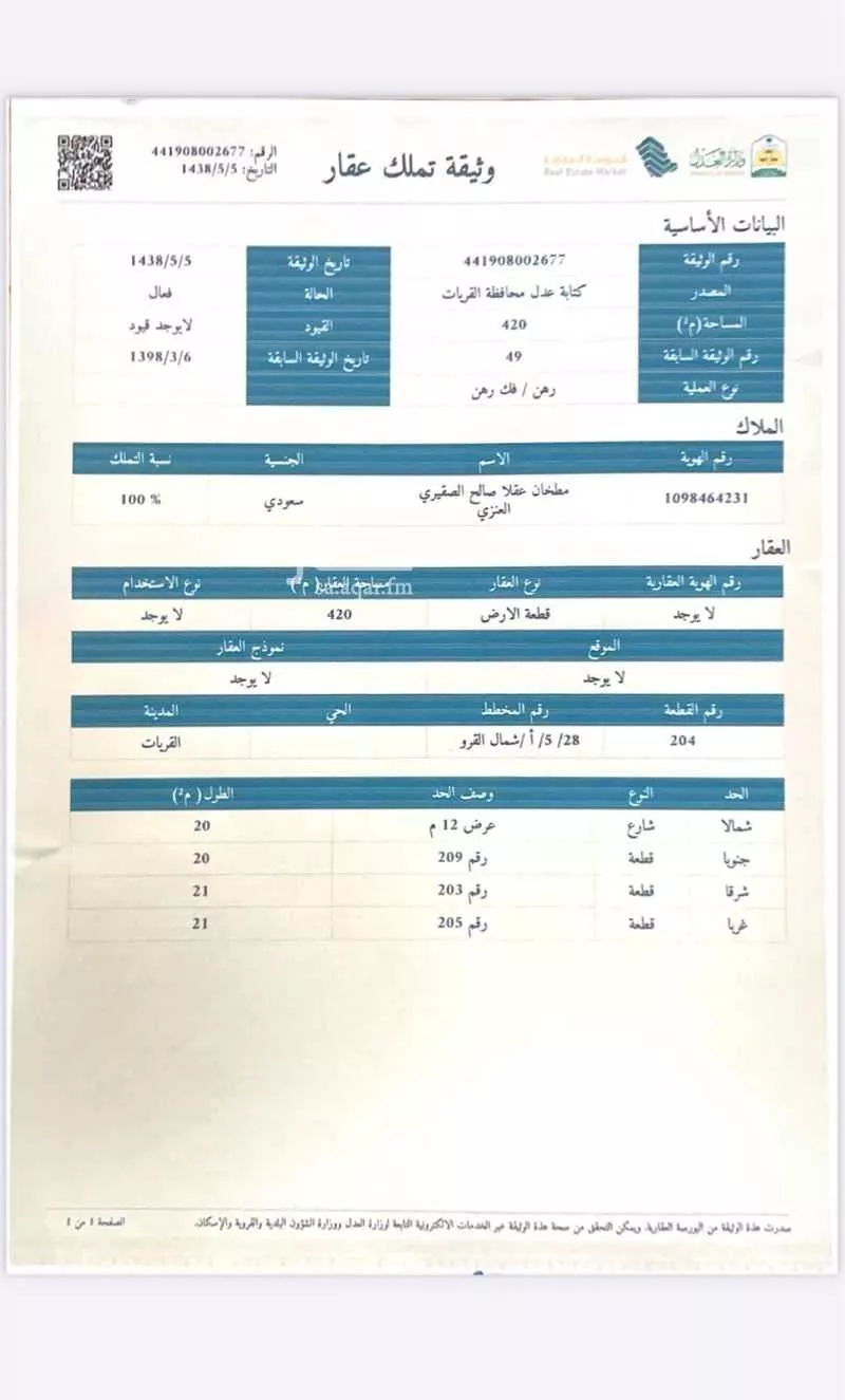أرض للبيع في شارع الحصري القيرواني ، حي الفيصلية ، القريات ، القريات 1 صورة