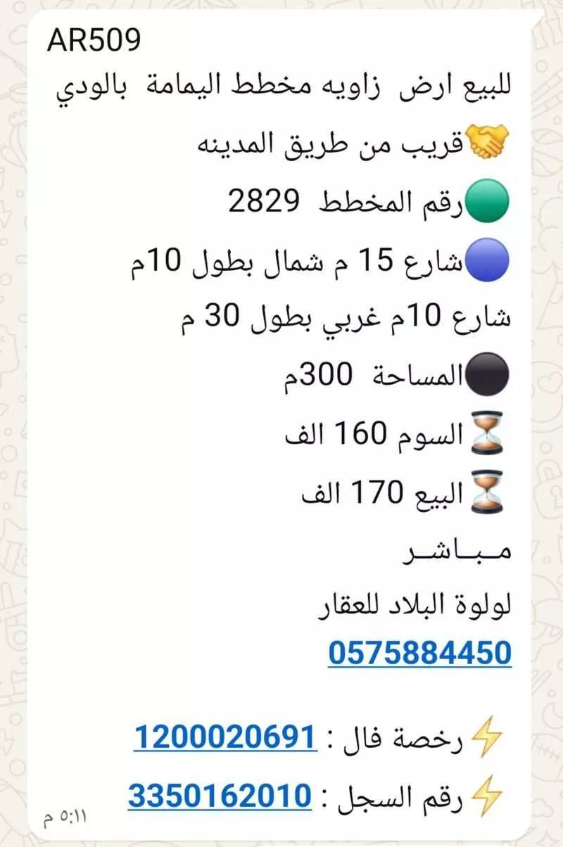 أرض للبيع في شارع رياض احمد مانع الفيصل, حي الودي, مدينة حائل, منطقة حائل 1 صورة