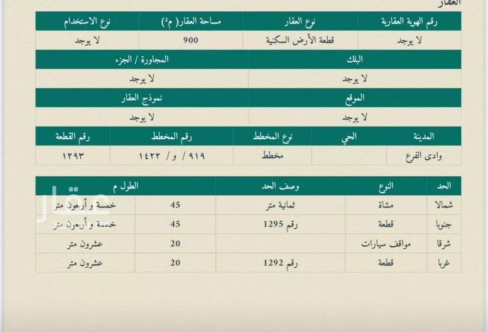 أرض للبيع في حي مخطط وادي الفرع, مدينة وادي الفرع, منطقة المدينة المنورة 1 صورة