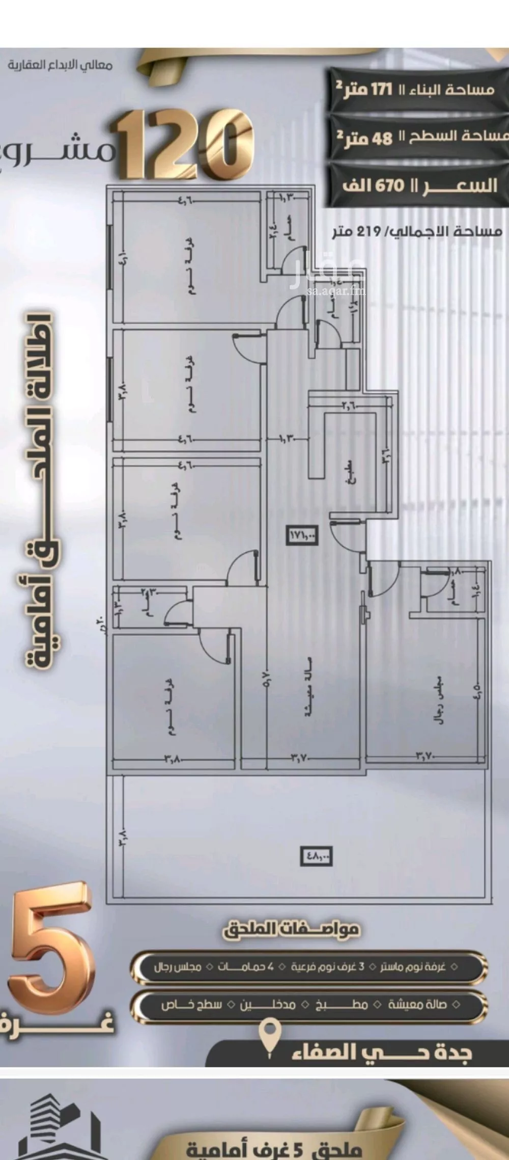 شقة للبيع في شارع جعفر ابن أبي الحكم, حي الصفاء, مدينة جدة, منطقة مكة المكرمة 1 صورة