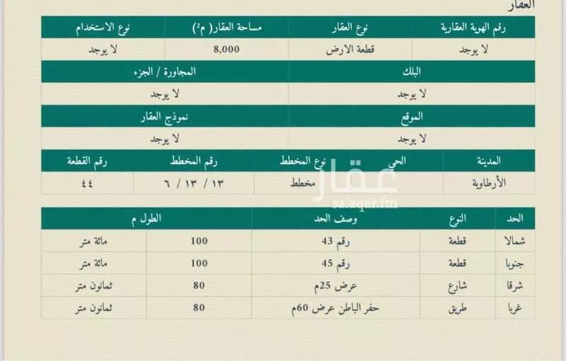 أرض للبيع في شارع النهضة 3 ، الارطاوية ، المجمعة 1 صورة