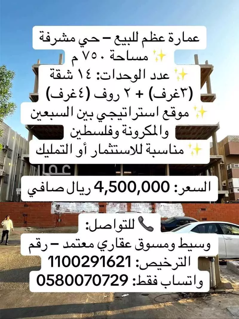 عمارة للبيع في شارع الالباب, حي مشرفة, مدينة جدة, منطقة مكة المكرمة 1 صورة