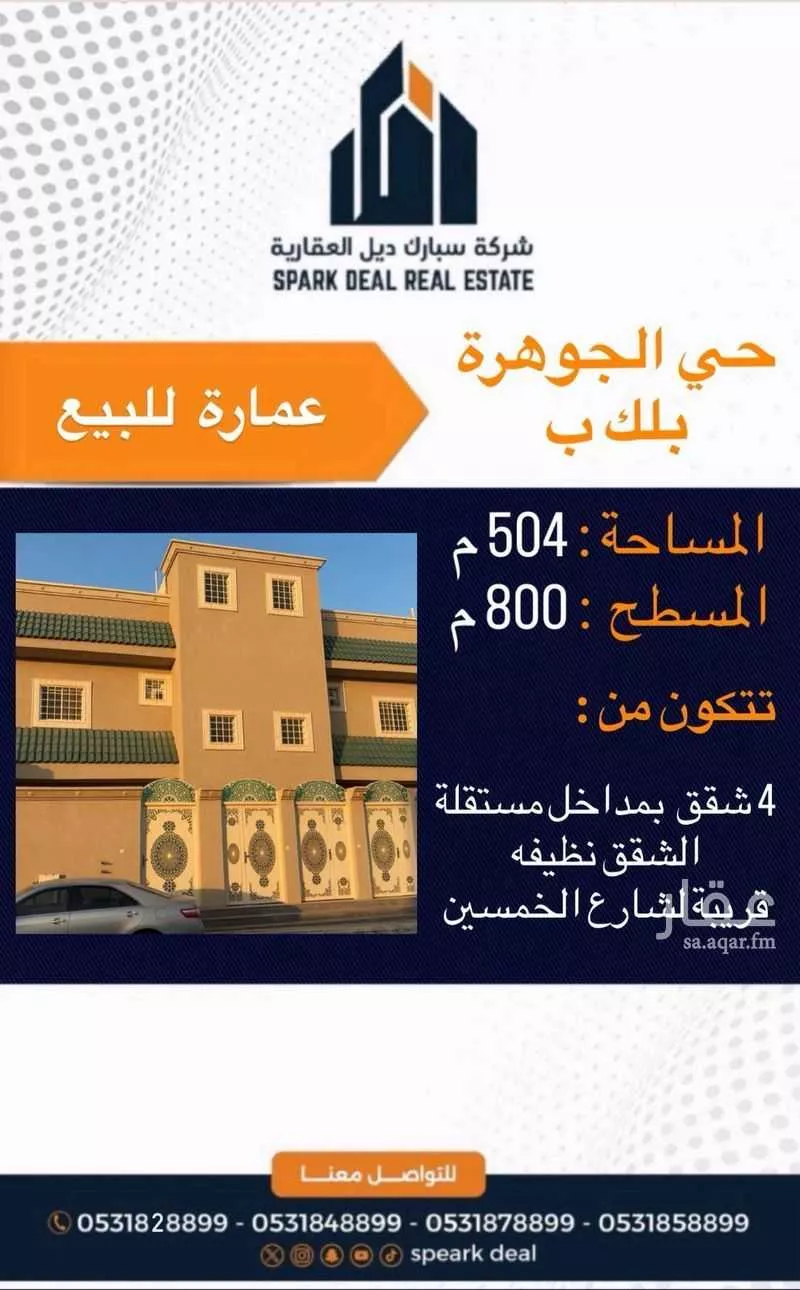 عمارة للبيع في شارع اسيد بن ثعلبة, حي الجوهرة, مدينة عرعر, منطقة الحدود الشماليه 1 صورة