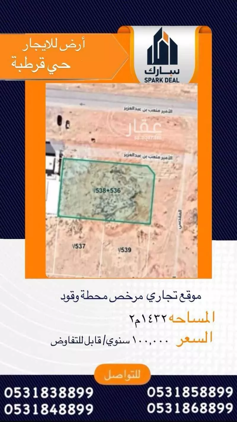 أرض للإيجار في شارع الأمير متعب بن عبدالعزيز, حي قرطبة, مدينة عرعر, منطقة الحدود الشماليه 1 صورة
