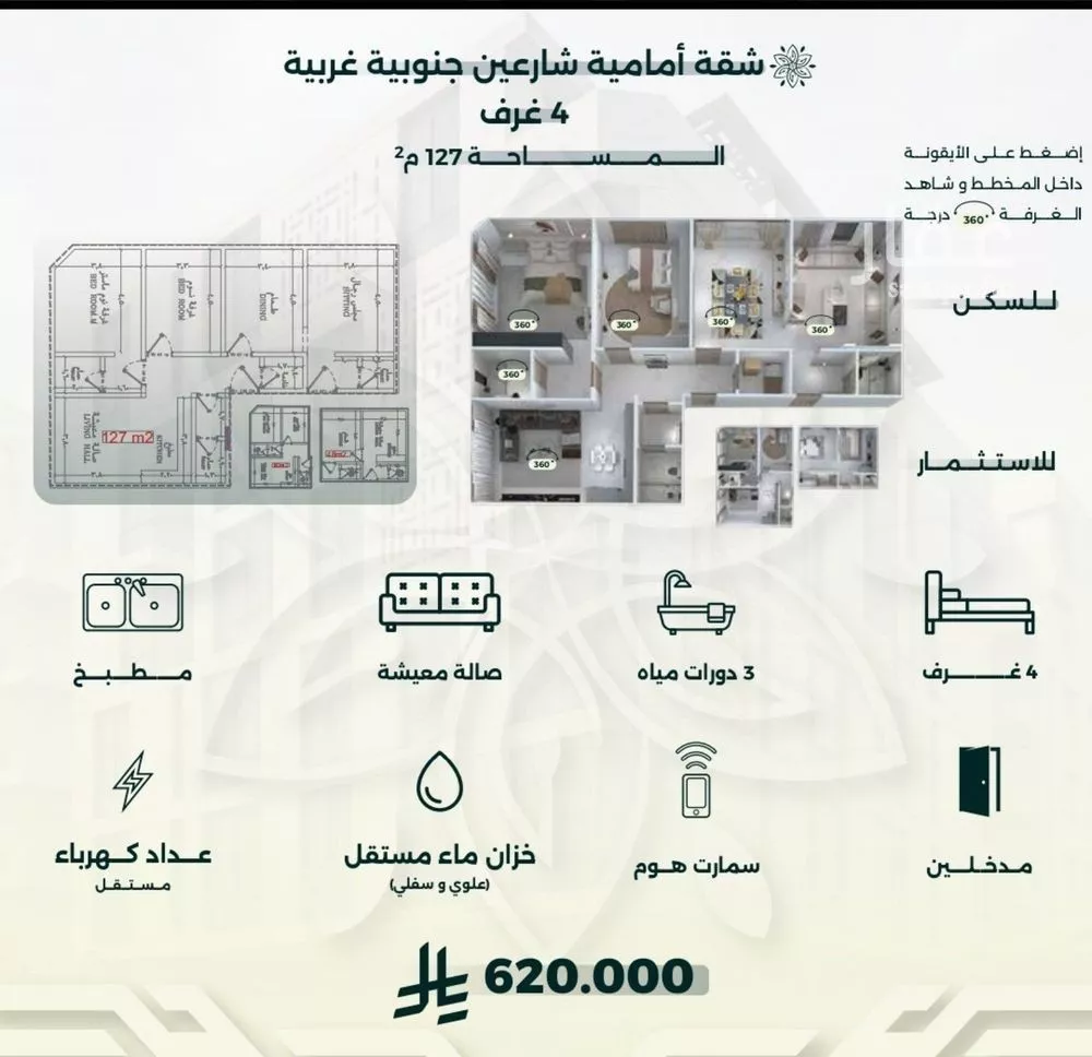 شقة للبيع في شارع احمد زين, حي الروضة, مدينة جدة, منطقة مكة المكرمة 1 صورة