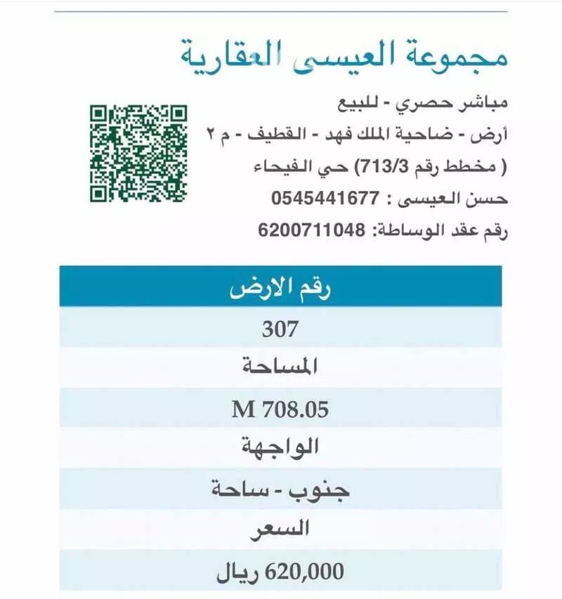 أرض للبيع في شارع ضاحية الملك فهد م 2, حي الفيحاء, مدينة القطيف, المنطقة الشرقية 1 صورة