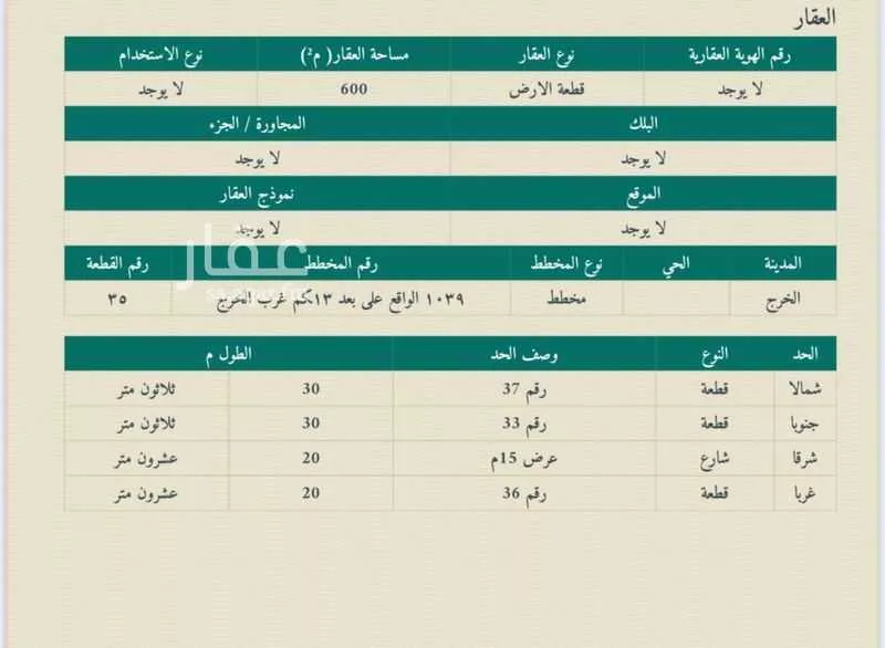 أرض للبيع في شارع الحكم ابو شبيث ، حي الراشدية ، الخرج ، الخرج 1 صورة
