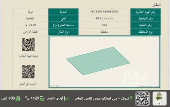 أرض للبيع في شارع فرس الوادي, حي الجامعة, مدينة تبوك, منطقة تبوك
