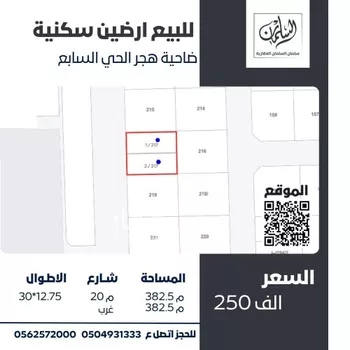 أرض للبيع في حي هجر السابع, مدينة الاحساء, المنطقة الشرقية