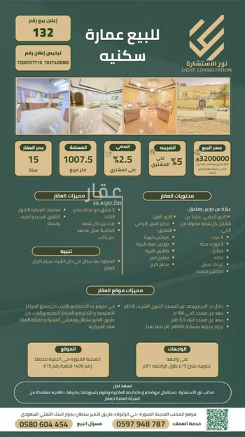 عمارة للبيع في شارع محمد بن احمد بن الصلت الاهوازي, حي الجابرة, مدينة المدينه المنوره, منطقة المدينة المنورة