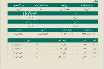 أرض للبيع في شارع السنجاري, حي الشامية الجديد, مدينة مكه المكرمه, منطقة مكة المكرمة