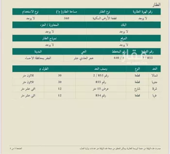 أرض للبيع في شارع خديجة بنت خويلد ، حي هجر العاشر ، الجفر ، الاحساء