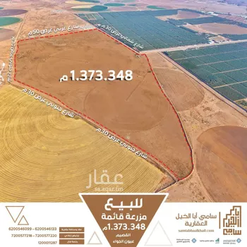 مزرعة للبيع في شارع شارع, مدينة عيون الجواء, منطقة القصيم