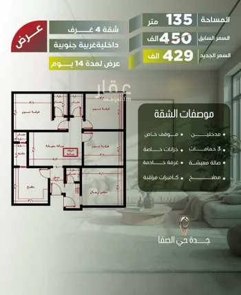 شقة للبيع في شارع ابوحسن التميمي, حي الصفاء, مدينة جدة, منطقة مكة المكرمة صورة 2