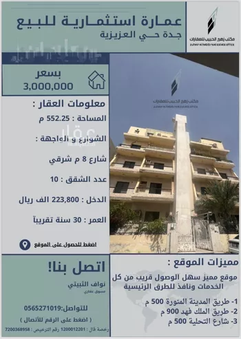 عمارة للبيع في شارع الدوريه, حي العزيزية, مدينة جدة, منطقة مكة المكرمة صورة 4