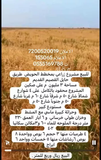 مزرعة للبيع في شارع رافع ابن سعد الانصاري ، حي الصالحية ، الشنان ، الشنان