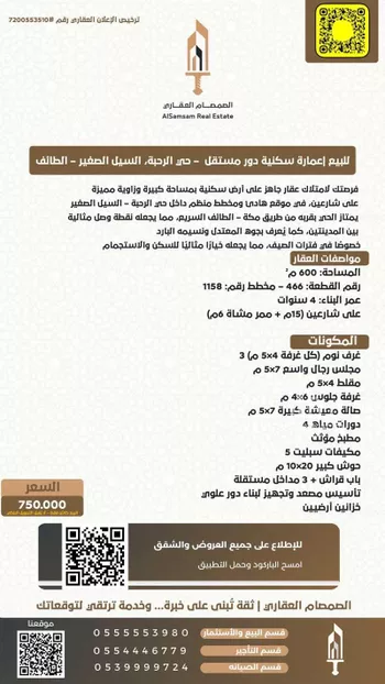 عمارة للبيع في شارع الاضبط السعدي, حي الرحبة, مدينة امارة منطقة مكة المكرمة - الطائف, منطقة مكة المكرمة صورة 2
