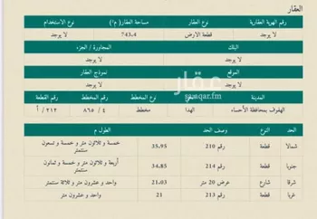 أرض للبيع في شارع معمر بن حزم, حي الهدا, مدينة الاحساء, المنطقة الشرقية