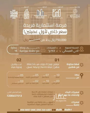 شقة للبيع في شارع عبدالرحمن بن محمد بن احمد, حي الإسكان, مدينة المدينه المنوره, منطقة المدينة المنورة