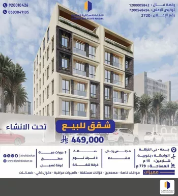 شقة للبيع في شارع احمد الرقيمي, حي النزهة, مدينة جدة, منطقة مكة المكرمة