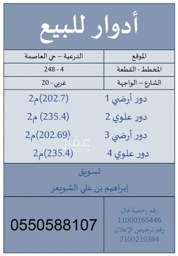 عمارة للبيع في شارع عبدالعزيز ابن سعد ابن مدعوج, حي العاصمة, مدينة امارة منطقة الرياض - الدرعيه, منطقة الرياض