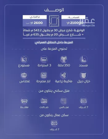 مزرعة للبيع في شارع عام, حي الربوة, مدينة رياض الخبراء, منطقة القصيم صورة 2