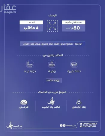 مكتب تجاري للإيجار في شارع الملك خالد بن عبدالعزيز, حي الديرة, مدينة البكيريه, منطقة القصيم صورة 2