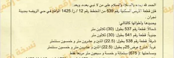 أرض للبيع في شارع 1619435, حي الروضة, مدينة نجران, منطقة نجران
