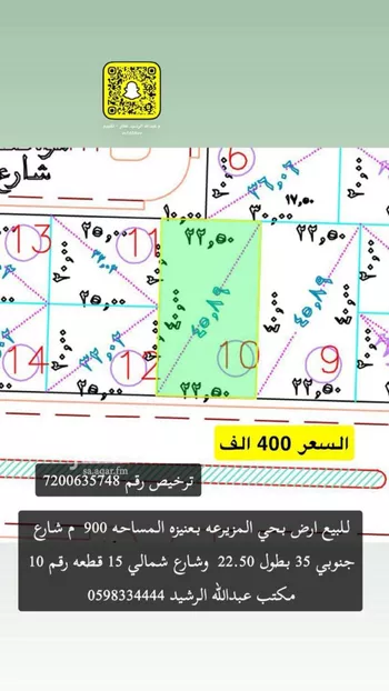 أرض للبيع في شارع علي بن أحمد الأزجي, حي الروابي, مدينة عنيزه, منطقة القصيم صورة 2