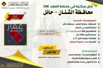 أرض للبيع في حي السلام, مدينة الشنان, منطقة حائل