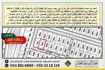 أرض للبيع في حي مخطط وادي  الفرع, مدينة وادي  الفرع, منطقة المدينة المنورة صورة 2