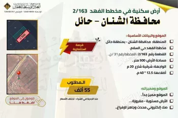 أرض للبيع في حي السلام, مدينة الشنان, منطقة حائل