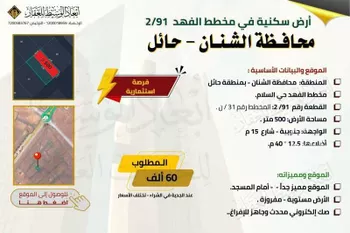 أرض للبيع في حي السلام, مدينة الشنان, منطقة حائل صورة 5