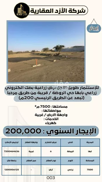 أرض للإيجار في حي الروضة, مدينة ابها, منطقة عسير صورة 3