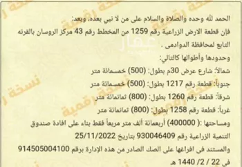 أرض للبيع في مدينة الروسان, منطقة الرياض صورة 2