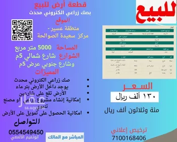 أرض للبيع في شارع سعيده الصوالحه 99, مدينة سعيده الصوالحه, منطقة عسير