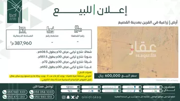 أرض للبيع في شارع القرين, حي مزارع البكيريه الشماليه, مدينة مزارع البكيريه الشماليه, منطقة القصيم