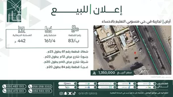 أرض للبيع في شارع طريق الأمير فيصل بن فهد, حي منسوبي التعليم الأول, مدينة الاحساء, المنطقة الشرقية