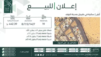 أرض للبيع في شارع طبرجل, حي الربيع, مدينة طبرجل, منطقة الجوف