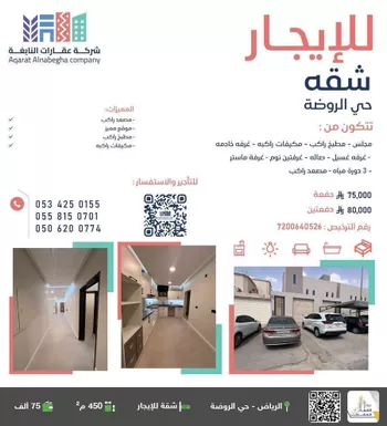 شقة للإيجار في شارع أحمد المالكي, حي الروضة, مدينة الرياض, منطقة الرياض