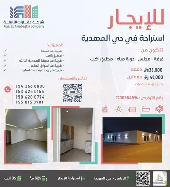 استراحة للإيجار في شارع أحمد بن عبيد البصري, حي المهدية, مدينة الرياض, منطقة الرياض