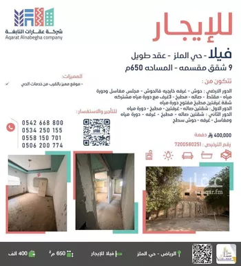 فيلا للإيجار في شارع أروى بنت عبدالمطلب, حي الملز, مدينة الرياض, منطقة الرياض