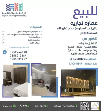 عمارة للبيع في شارع طريق الملك فهد بن عبدالعزيز, حي العز, مدينة احد المسارحه, منطقة جازان