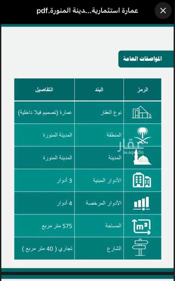 عمارة للبيع في شارع الربيع الانصاري الزرقي, حي الدفاع, مدينة المدينه المنوره, منطقة المدينة المنورة صورة 2